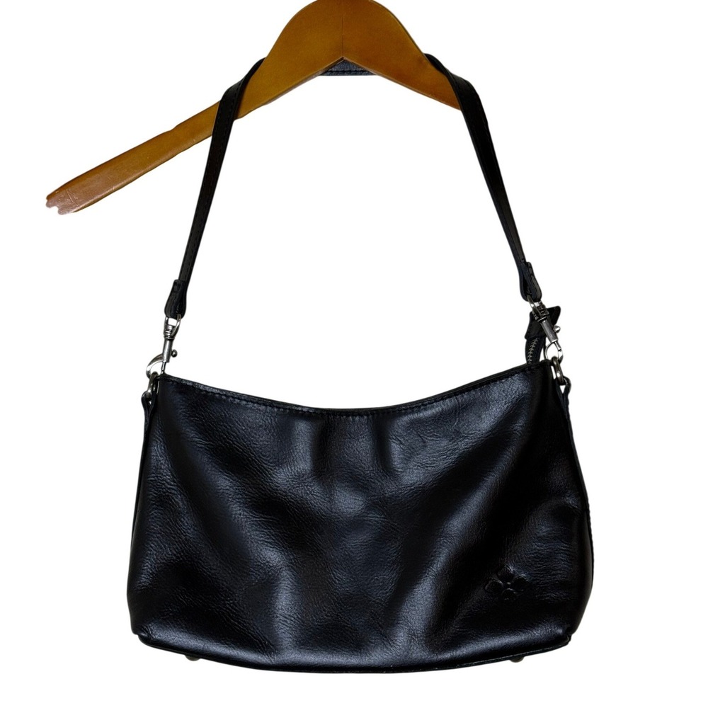 Patricia Nash Black Leather Shoulder Bag‎ Silver Hardware Zip Small Hobo Purse - Picture 2 of 16